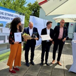 Die Drittplatzierte der Gründerpreisverleihung in Dessau-Roßlau.